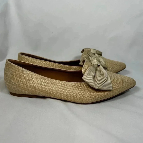 ASOS Design Lake Bow Size 11W Raffia Ballet Pointed Toe Flat Loafer - Picture 6 of 10